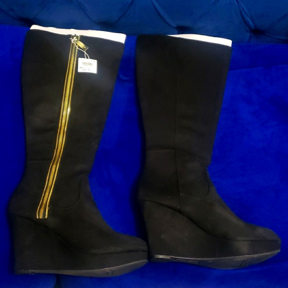 Women Boots, Christian Siriano, size 11, knee high, suede wedges 4 Inch Heel